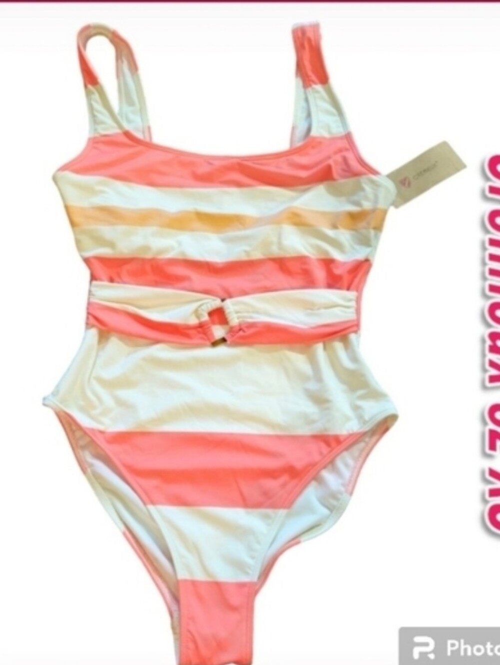 Daniel Cremieux Striped Belted One Piece Swimsuit XS NWT Scoop Neck - Picture 2 of 6